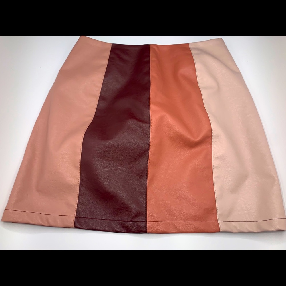 Mi Ami Pink Color-Block Faux Leather Mini Skirt.